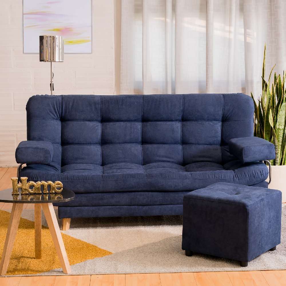 Sofá Cama Valencia Azul + Puff