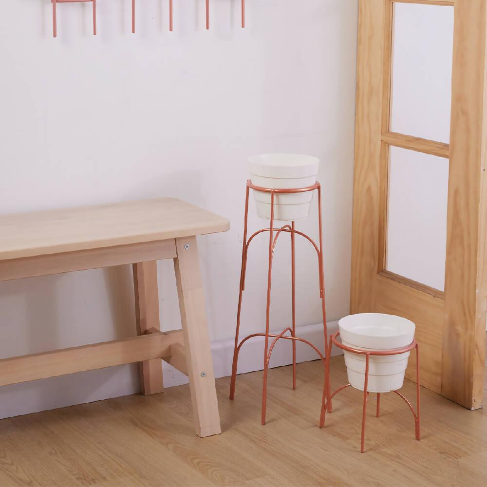 Soporte piso arco alto con matera plastificado Golden rouse