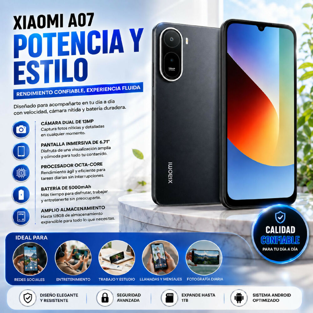 Celular Xiaomi A7 Pro 64GB Rendimiento Fluido Con 4GB Negro