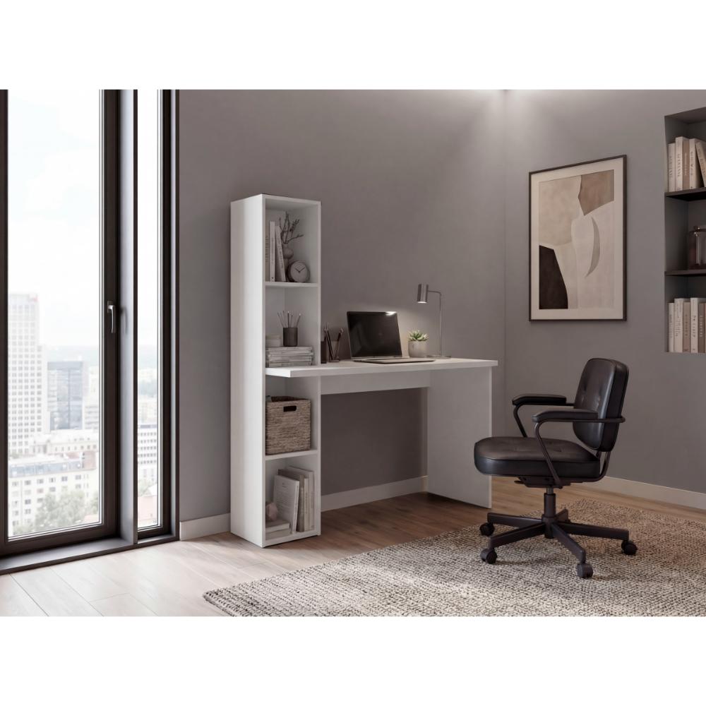 Escritorio Biblioteca Aston, Blanco, con espacio para guardar objetos ZF