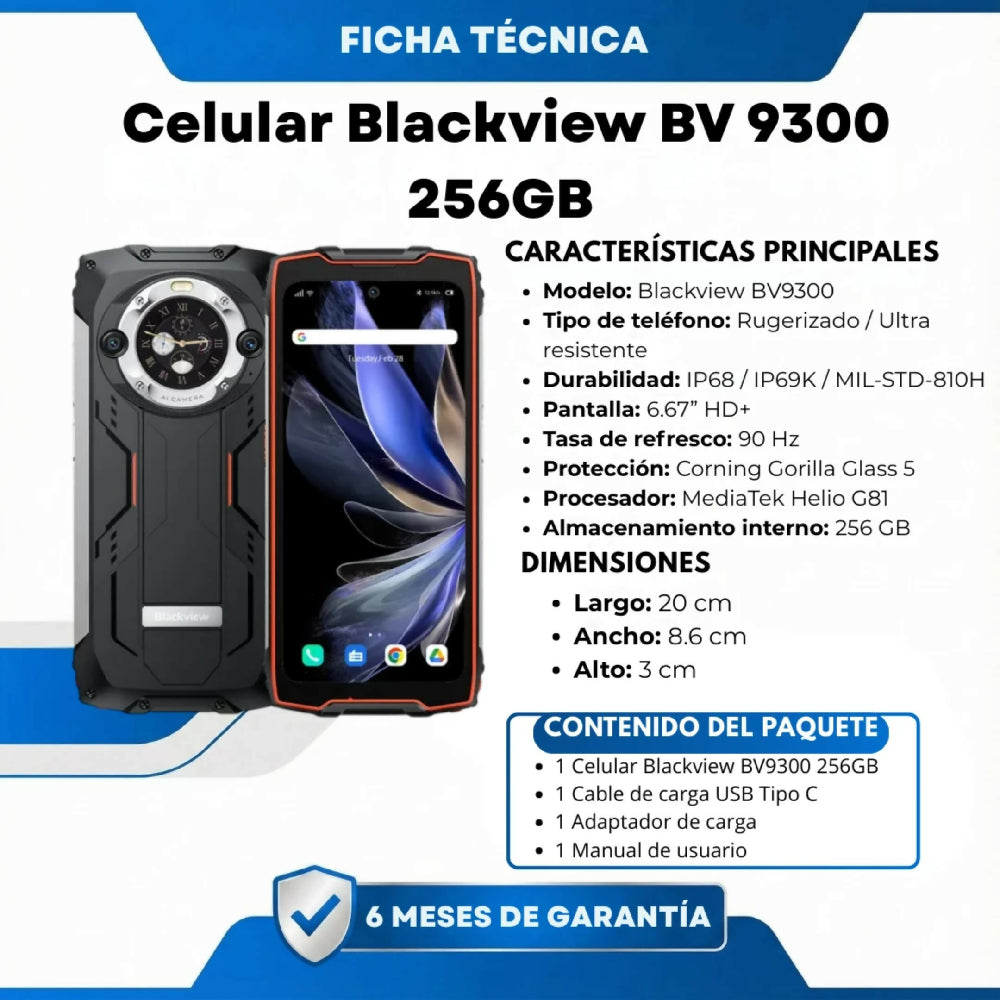 Celular Blackview BV 9300 256GB Negro Resistente A Impactos