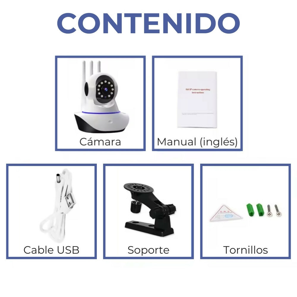 Cámara de Seguridad WiFi 3 Antenas 360° Visión Nocturna 1080P
