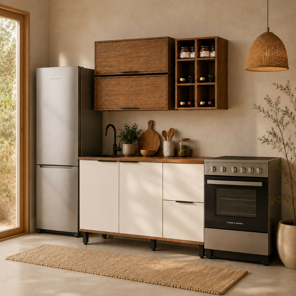 Cocina 120 cm Tahití 4 Puertas 2 Cajones - Natural/Blanco Apagado