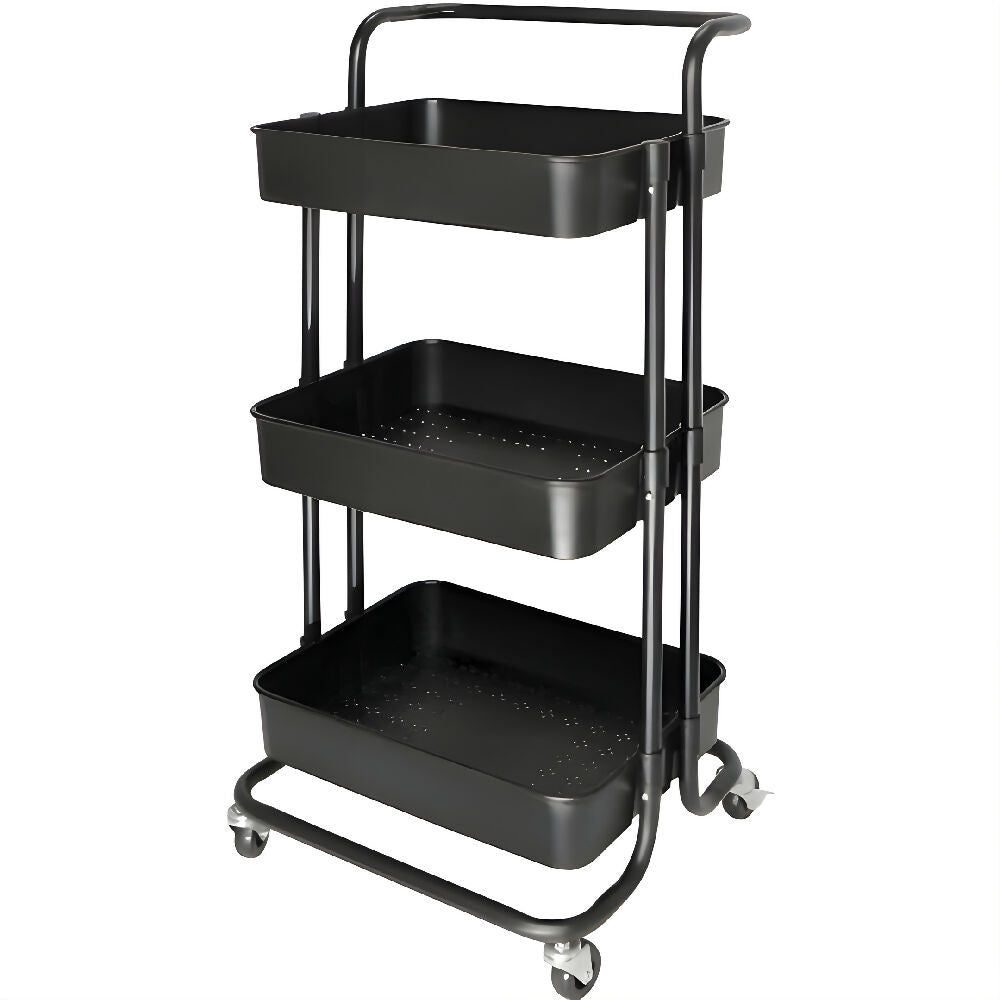Carrito Organizador Multiusos Negro Con 3 Estantes Organizador Práctico Para Cocina, Oficina Y Espacios Pequeños