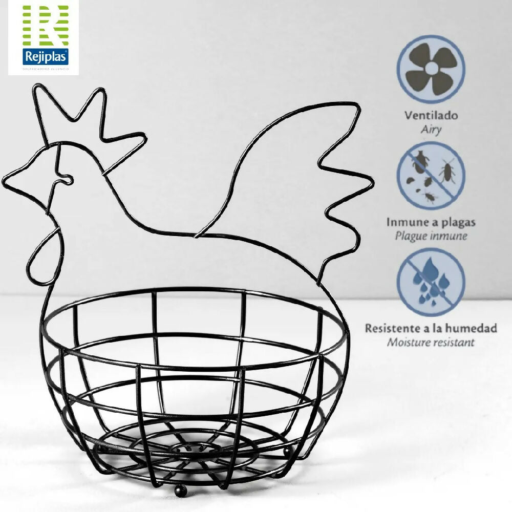 Huevera Rejiplas Canasta Gallina Acero Plastificado Negro Capacidad 30 Huevos