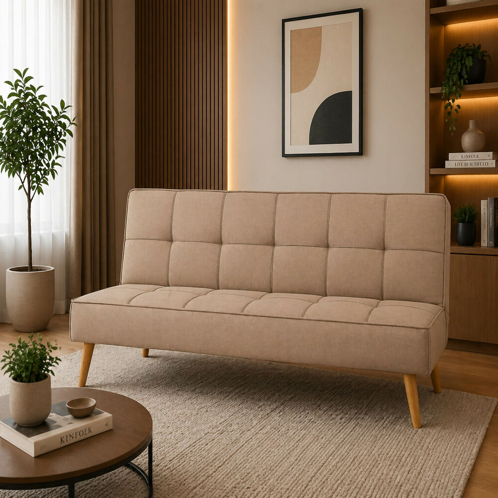 Sofa Cama Micra 3 Puestos Tela Beige