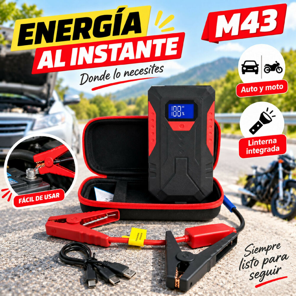 Iniciador Batería 12V Con Linterna M43 Solución Segura Y Versátil Para Asistencia Vial