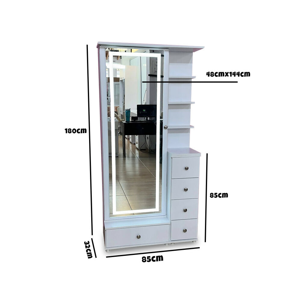 Vanity puerta abatible Blanco Espejo Led