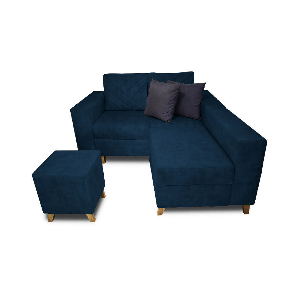 Sala Amsterdam + Silla + Puff en Tela Amigable Con Mascotas 150X72X155 Cm Azul Petroleo