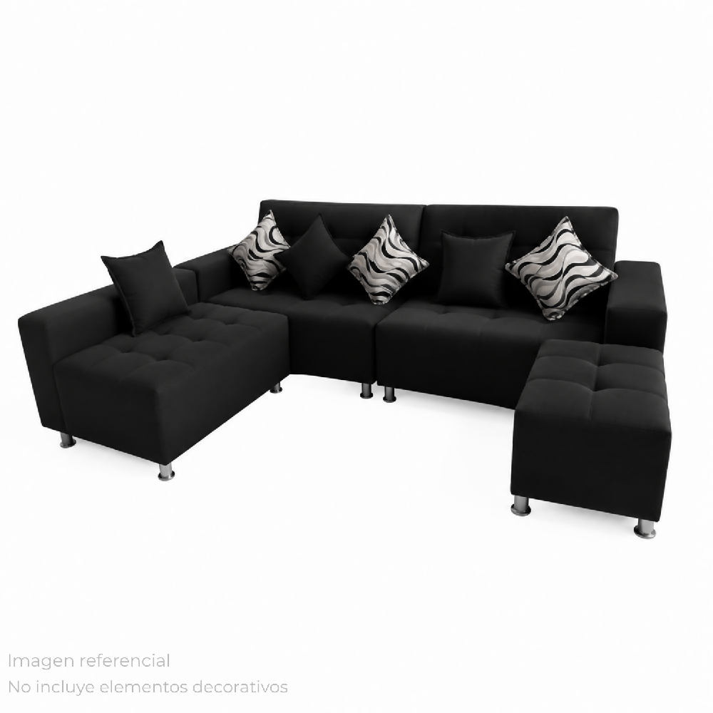 Sofá en L Leo Sala Modular Tela Antifluidos Negro 235x75x83