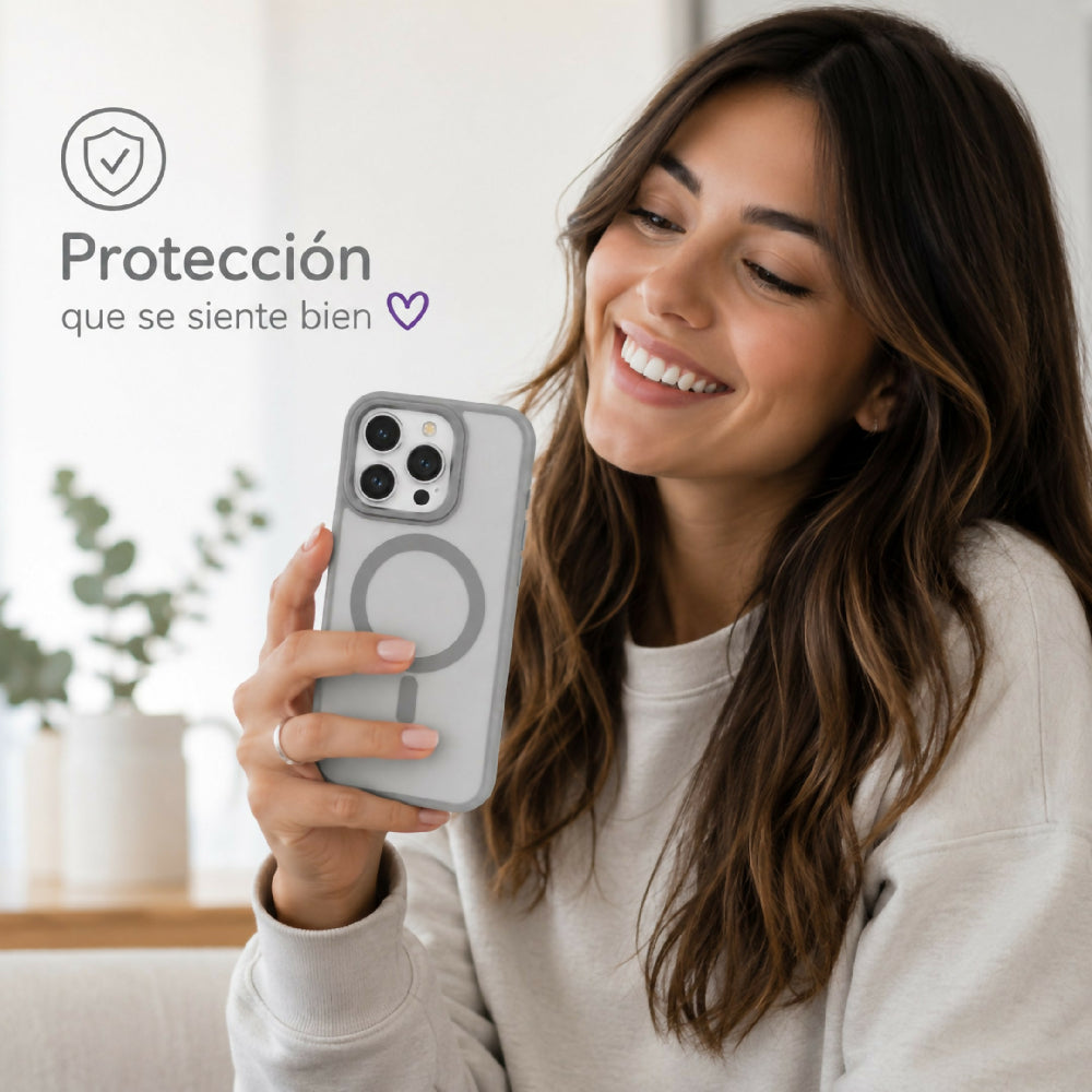 Forro Semi Transparente Para Celular Funda MagSafe Con Textura Suave Iphone 16 Pro Gris
