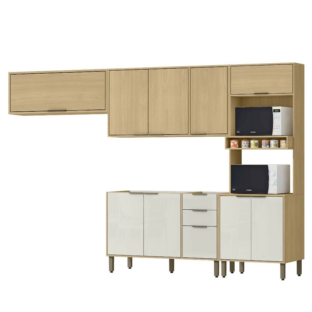 Cocina 270 cm Elba 11 Puertas 2 Cajones - Almendra/Blanco Apagado