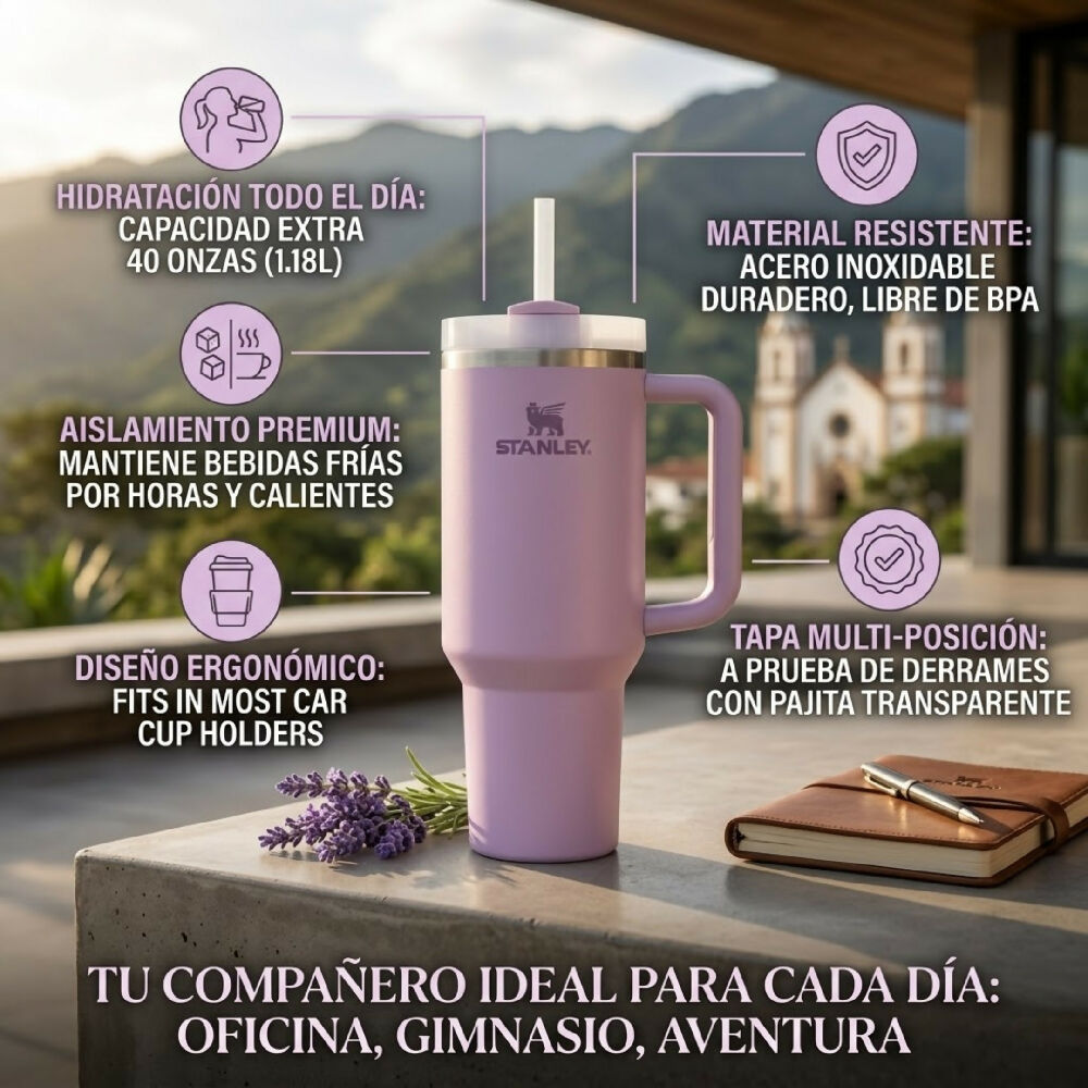 Termo Stanley 40oz Con Pitillo Vaso Térmico Para Gimnasio Y Viajes Morado