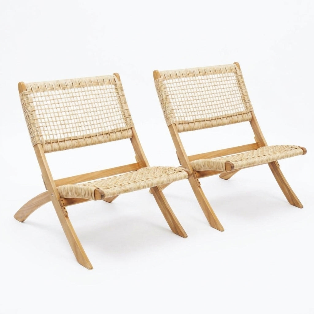 Silla Plegable de Madera para Exterior Vora, Crudo, Diseño Rústico y Moderno X2