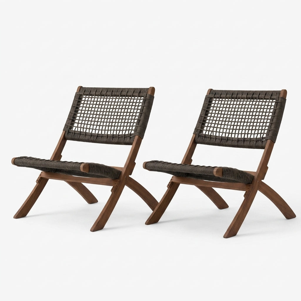 Silla Plegable de Madera para Exterior Vora, Mocha, Diseño Rústico y Moderno X2