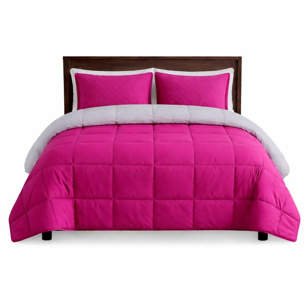 Edredon cubrelecho king doble faz fucsia gris