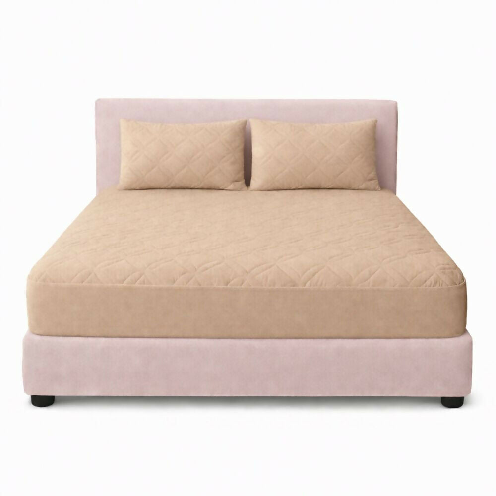 Combo protector colchon queen acolchado beige 160x190cm
