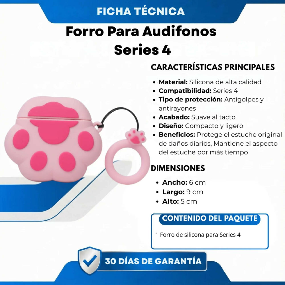 Forro Para Audifonos Series 4 Antigolpes con Diseño Manita De Gato