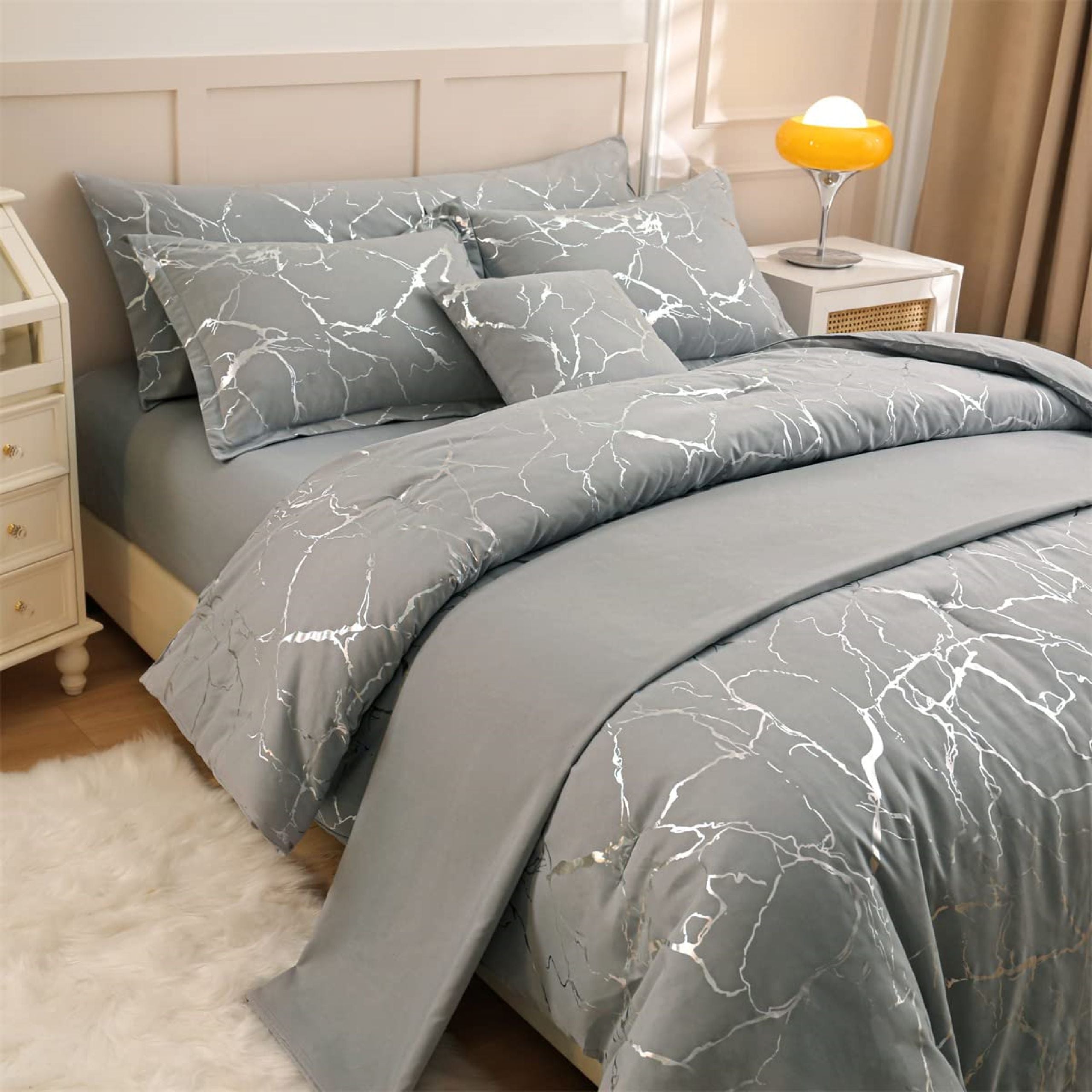 Duvet Línea Gold – Patrón de Mármol Plateado - King