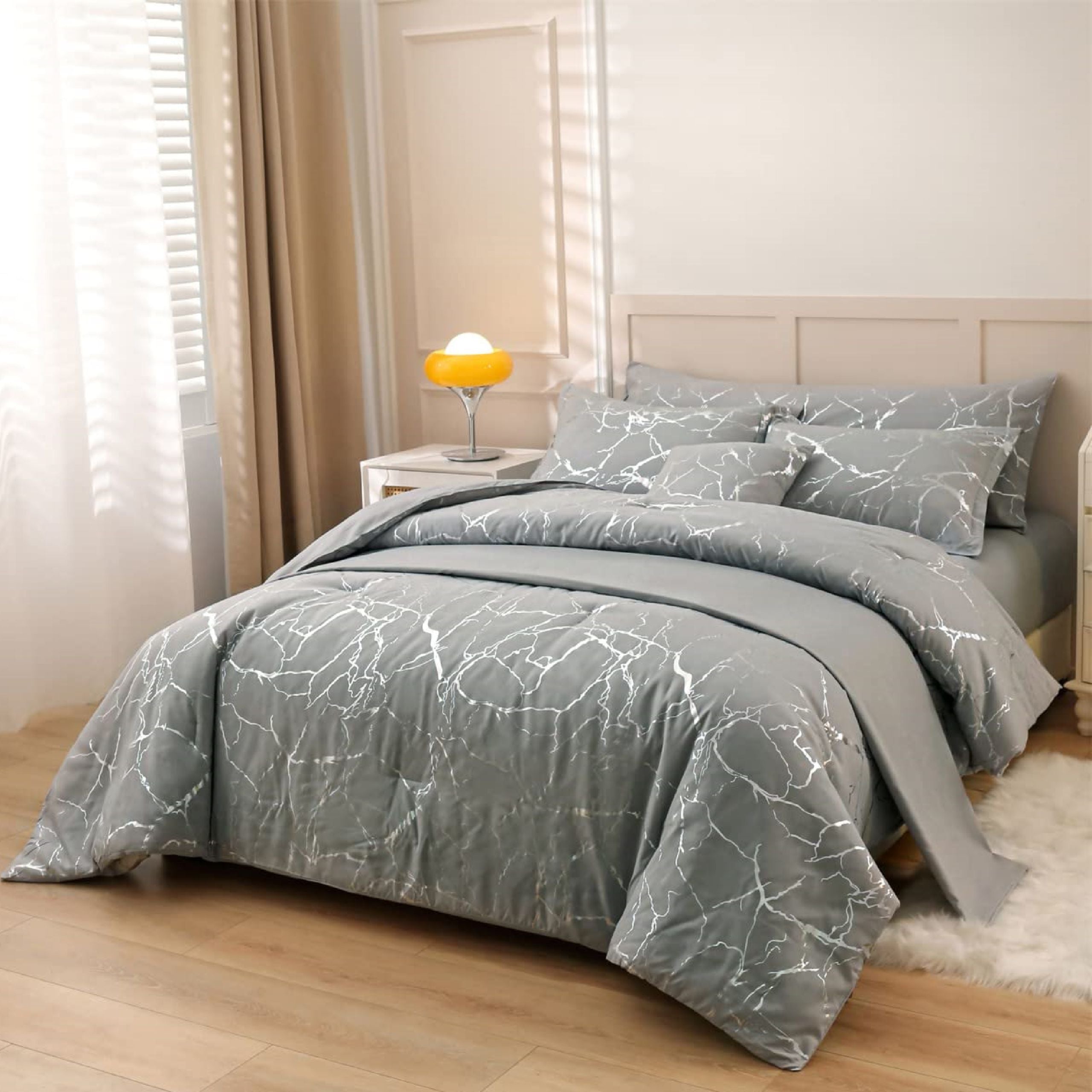 Duvet Línea Gold – Patrón de Mármol Plateado - Queen