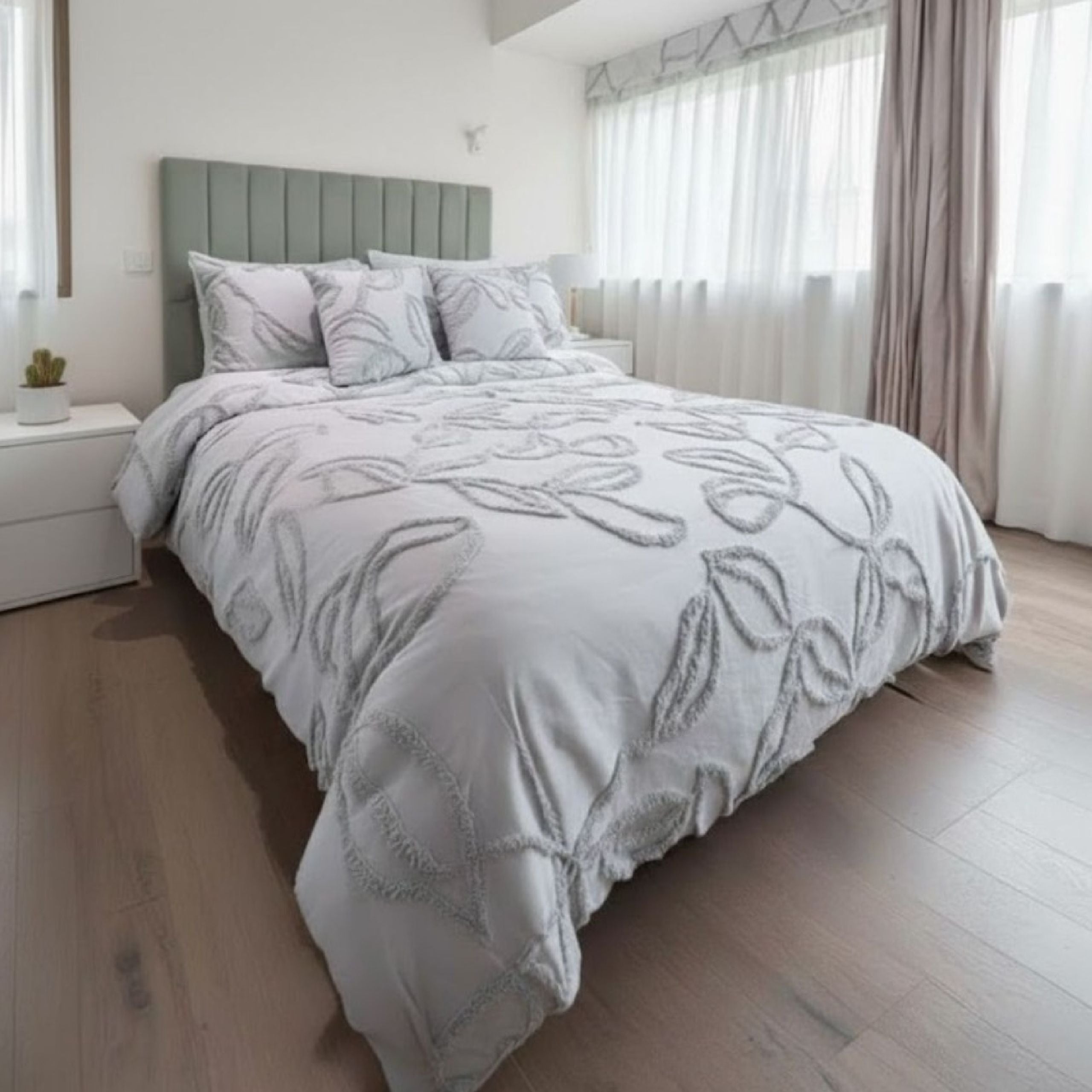 Duvet Harmony Leaf – Gris + Plumón - Semidoble