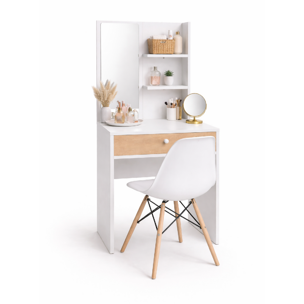 Combo Tocador Tolouse 140x70x40cm Blanco + Silla Blanca