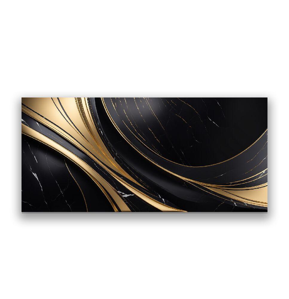 Lienzo Cuadro Arte Abstracto Moderno Negro y Dorado 118x55cm