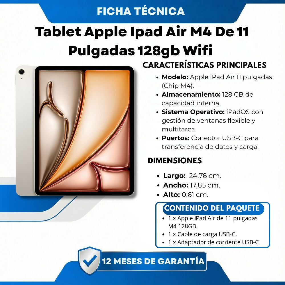 Tablet Apple Ipad Air M4 De 11 Pulgadas 128gb Wifi Con Potencia Extrema Diseño Ultrafino Plateado