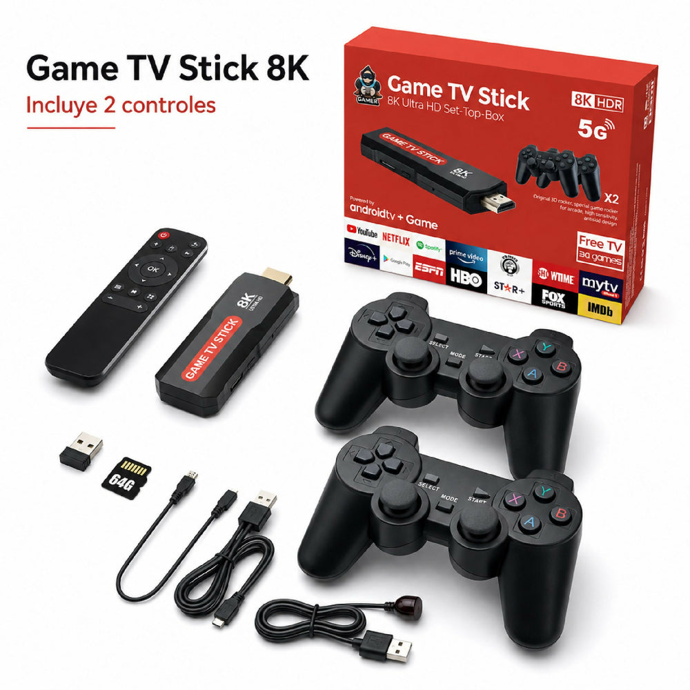 Consola Game Tv Stick Con 10000 Juegos Retro Incluidos Y Dos Controles Inalámbricos Para Televisor