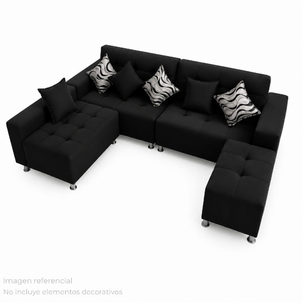 Sofá en L Leo Sala Modular Tela Antifluidos Negro 235x75x83