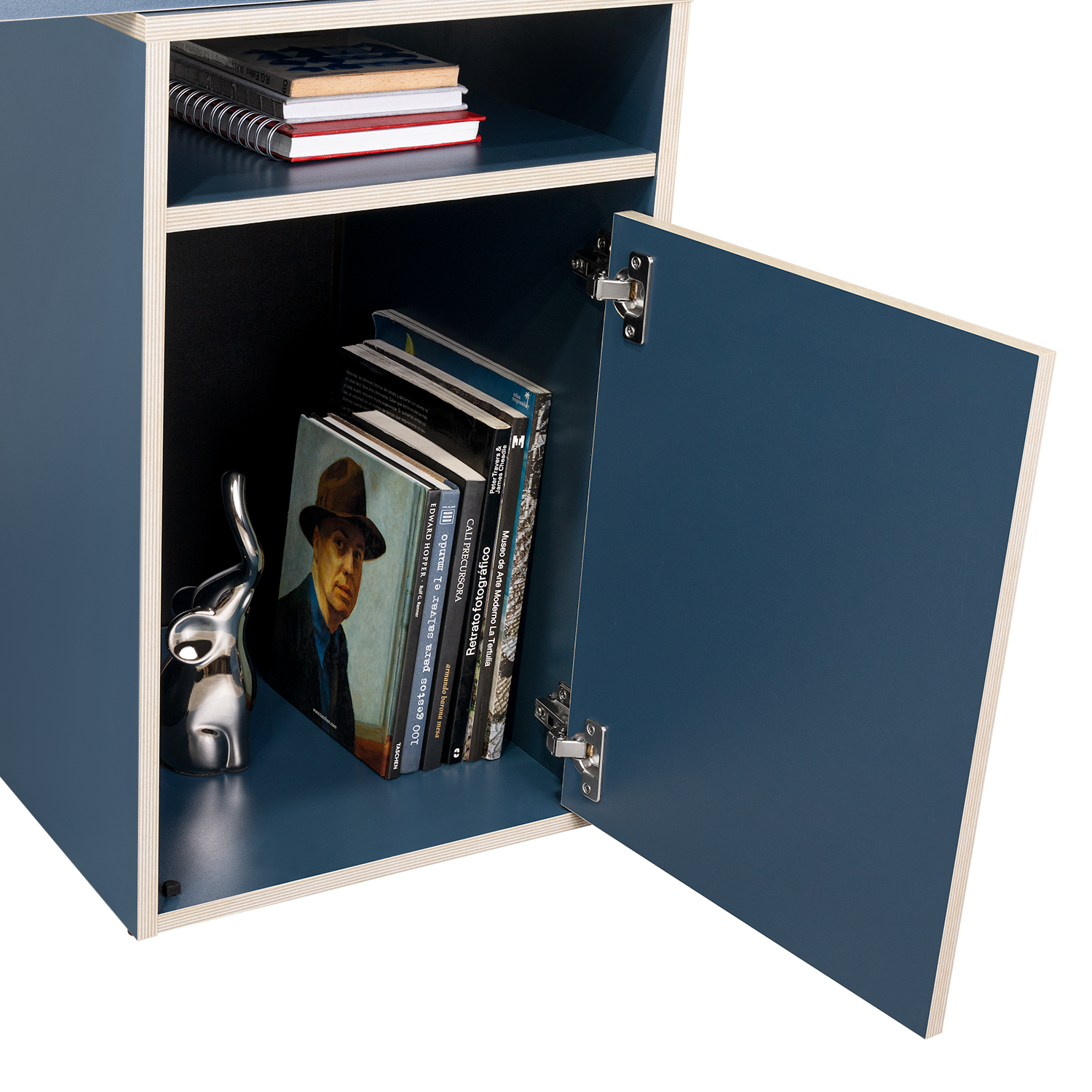 Escritorio Normandy, Azul y Canto Mallado, con Puerta Abatible para Almacenar Elementos de Oficina