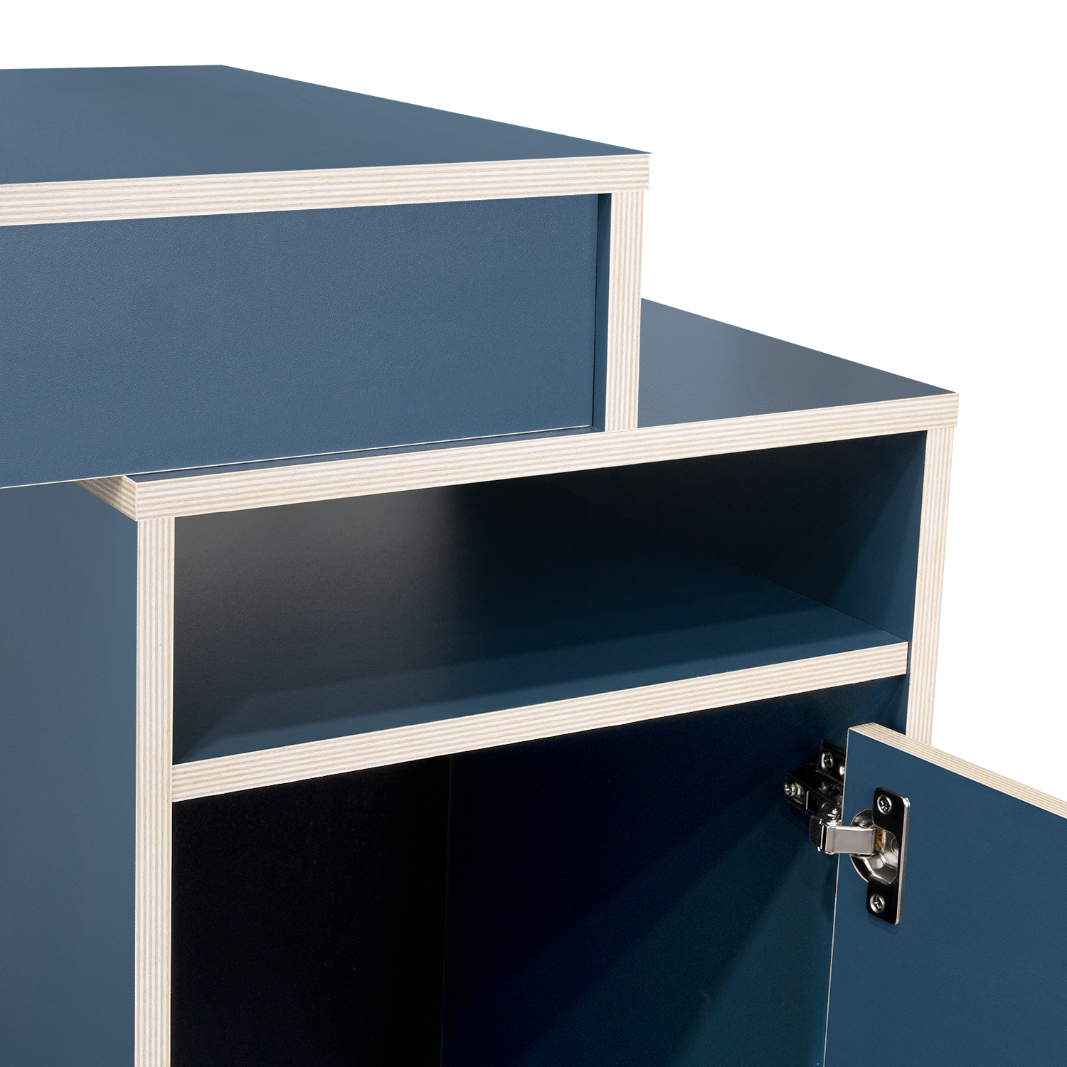 Escritorio Normandy, Azul y Canto Mallado, con Puerta Abatible para Almacenar Elementos de Oficina