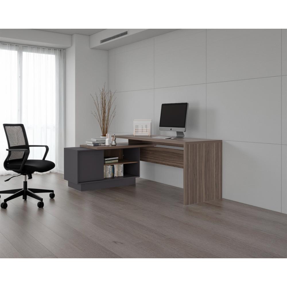 Escritorio L Taira, Avellana Con amplia superficie de trabajo