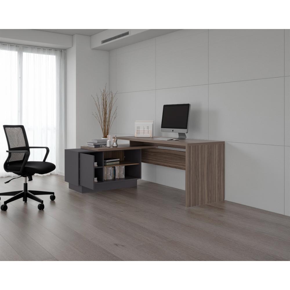 Escritorio L Taira, Avellana Con amplia superficie de trabajo