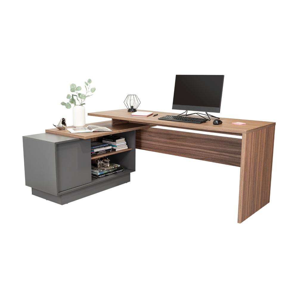 Escritorio L Taira, Avellana Con amplia superficie de trabajo