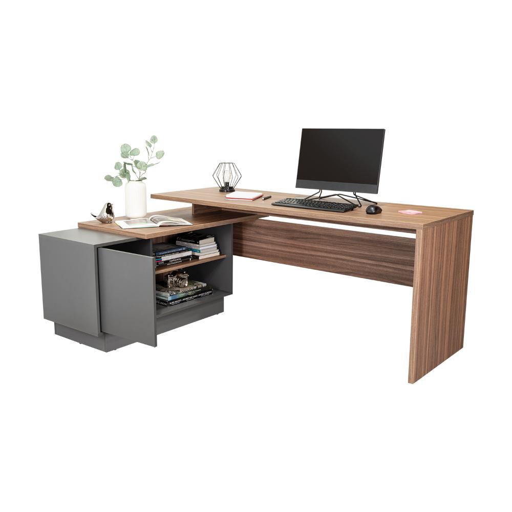 Escritorio L Taira, Avellana Con amplia superficie de trabajo