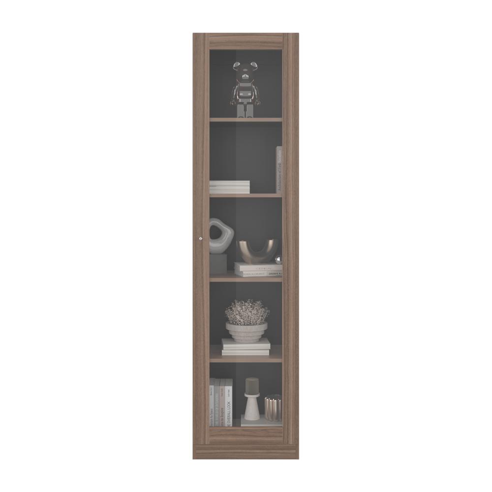 Biblioteca Home Eco Con Puerta En Vidrio, Avellana y Wengue, con Cinco Entrepaños