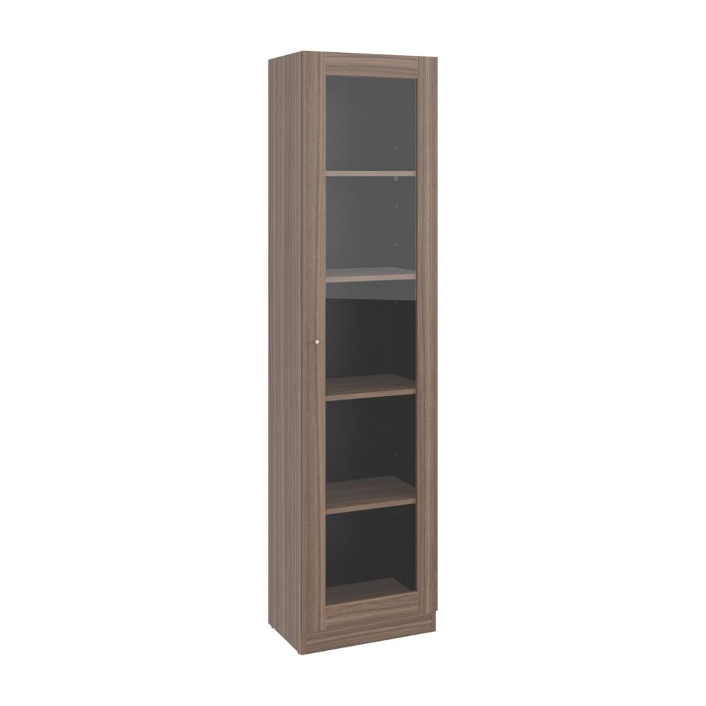 Biblioteca Home Eco Con Puerta En Vidrio, Avellana y Wengue, con Cinco Entrepaños