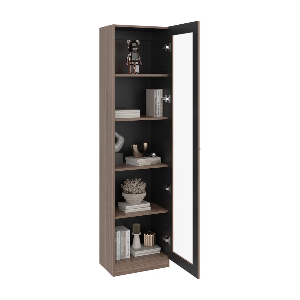 Biblioteca Home Eco Con Puerta En Vidrio, Avellana y Wengue, con Cinco Entrepaños