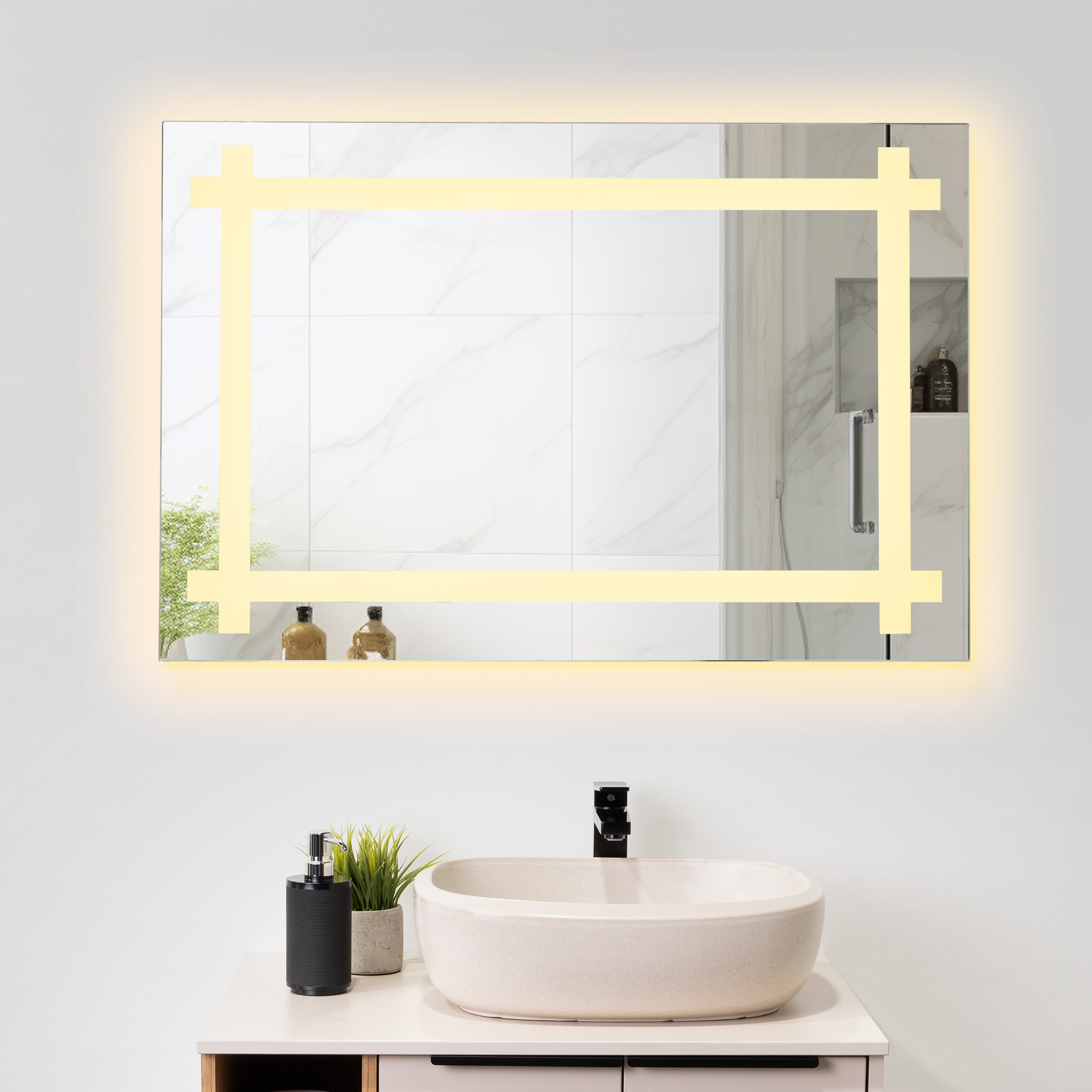Espejo Rectangular Broni, Gris, con Luz Led