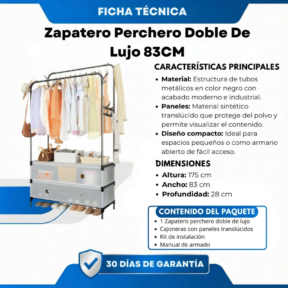 Zapatero Perchero Doble De Lujo 83cm Con Base Para Zapatos Y Colgador De Bolsos