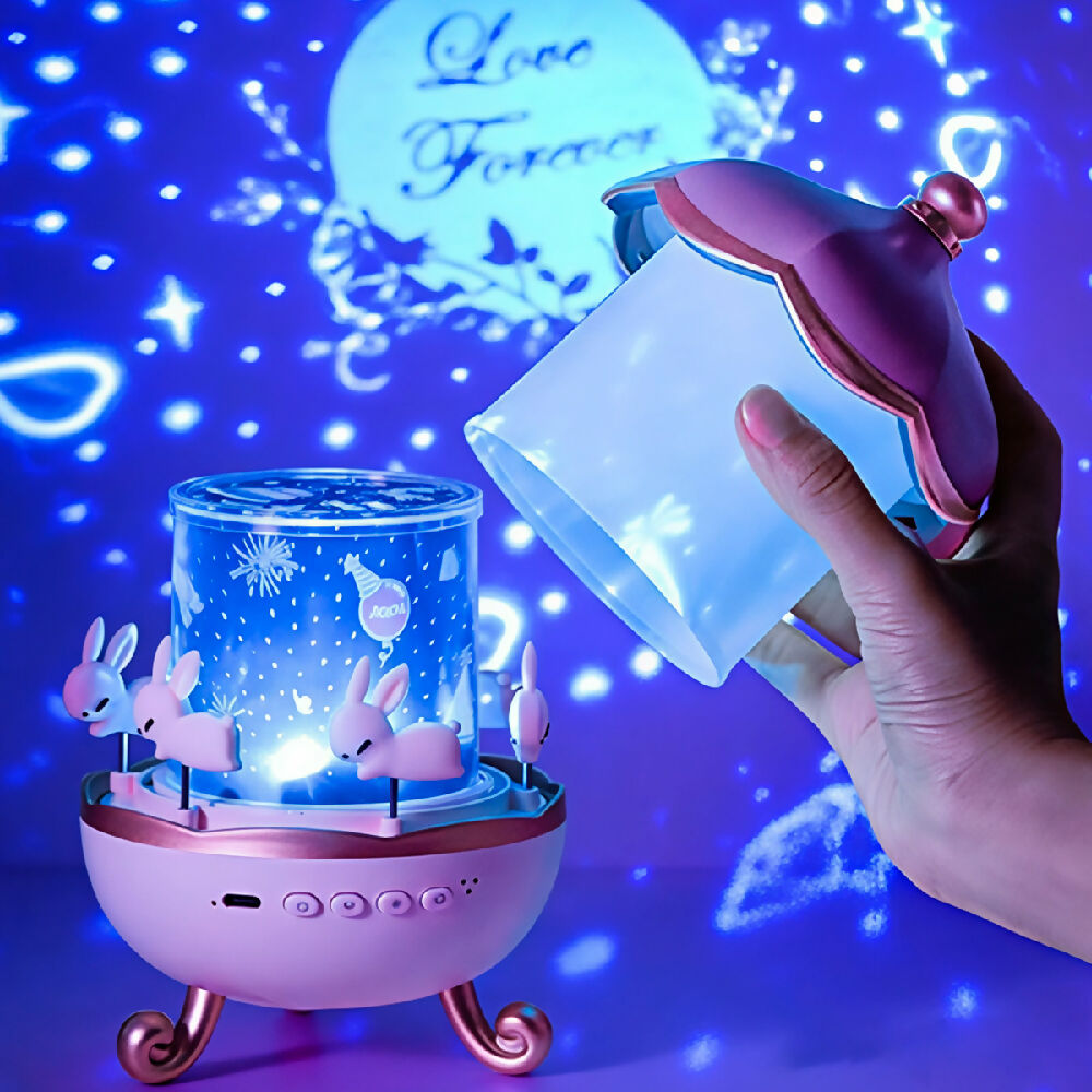 Lámpara Infantil Proyector 360° Conejitos Luz Nocturna Giratoria Con 6 Plantillas PTZ-17-6 6