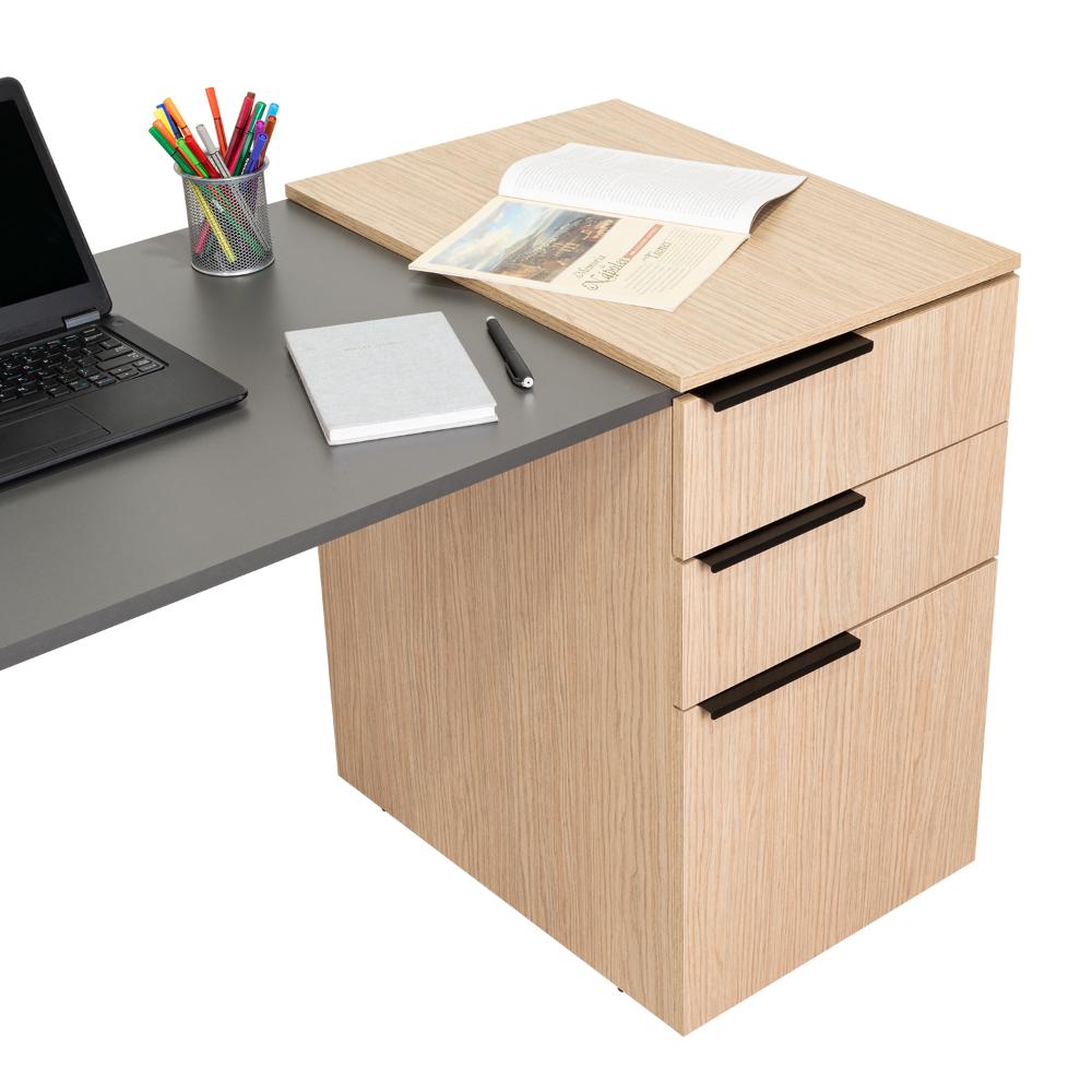Escritorio Cosmo, Cartagena y Plomo, con Dos Cajones Multiusos y un Cajón Archivador
