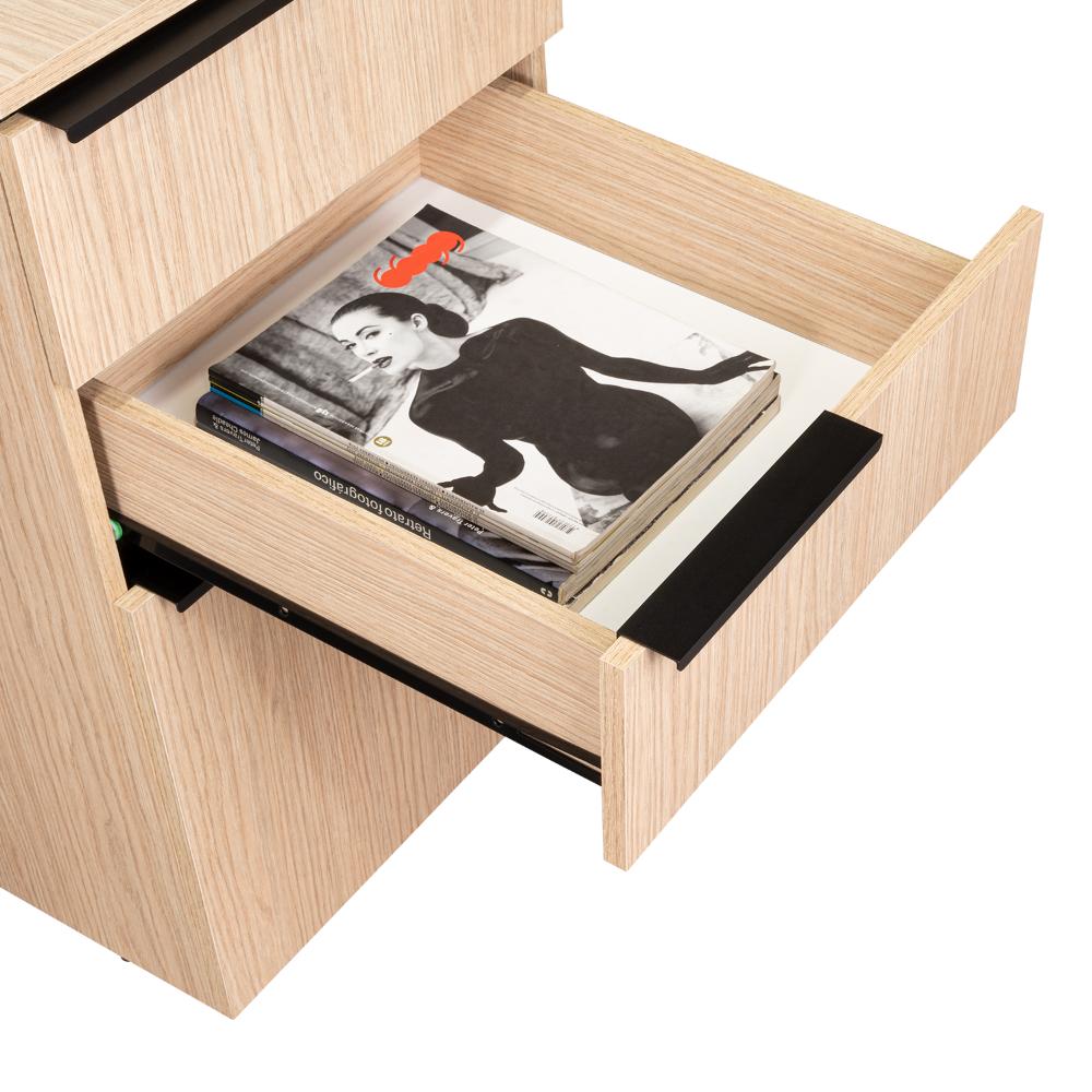 Escritorio Cosmo, Cartagena y Plomo, con Dos Cajones Multiusos y un Cajón Archivador