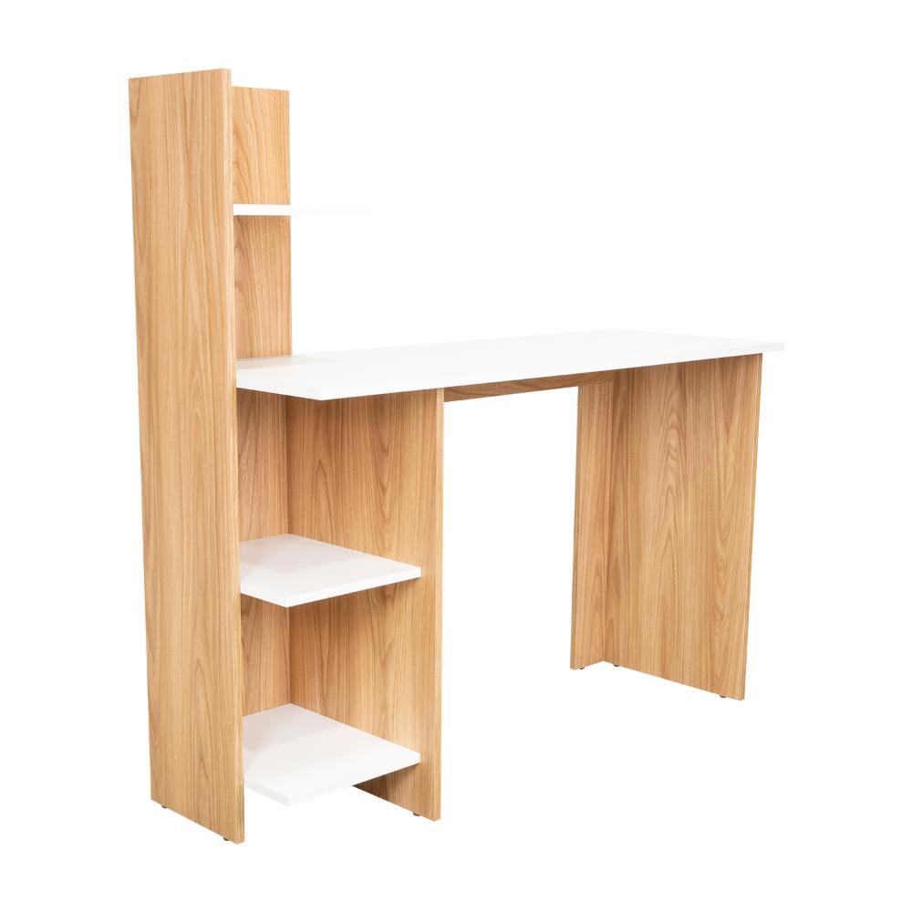Escritorio Vilna 120, Fresno Europeo y Blanco Duqueza, con Amplia Superficie de Trabajo