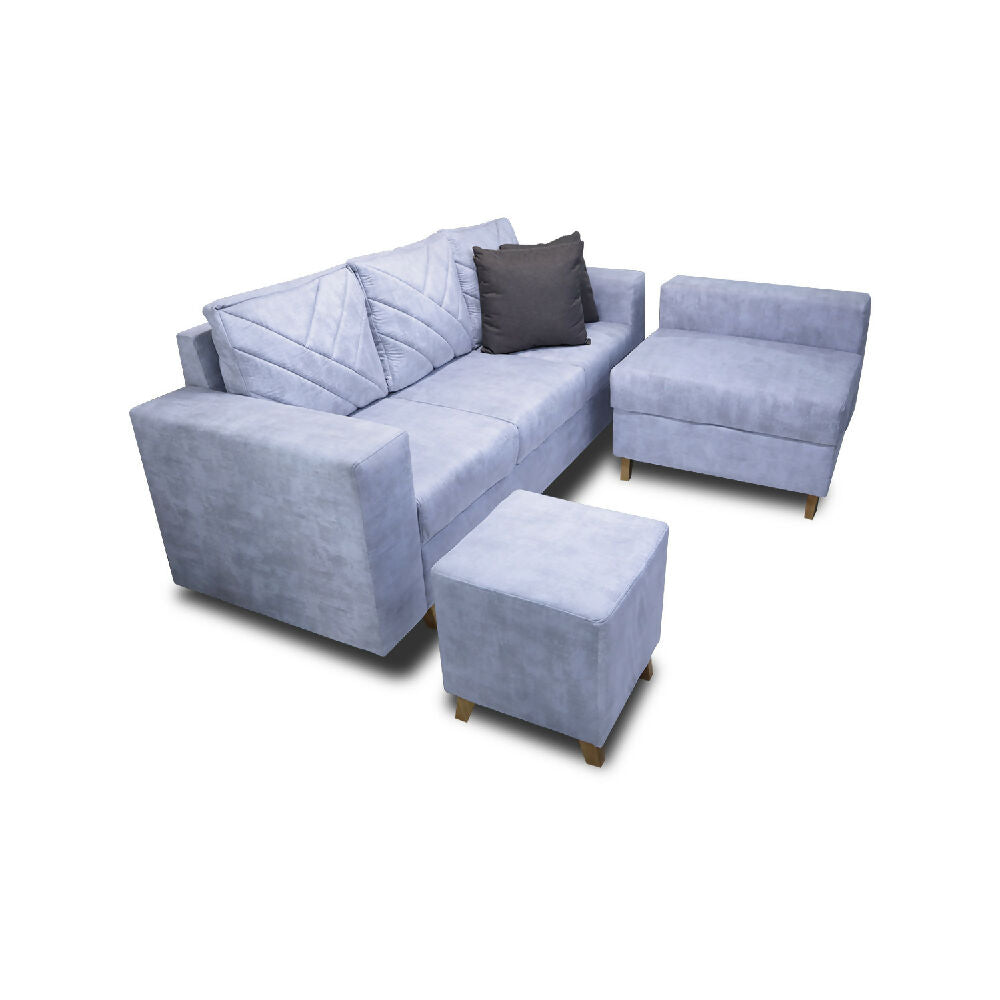 Sala Amsterdam + Silla + Puff en Tela Amiglable Con Mascotas 205X72X155 Cm Hielo
