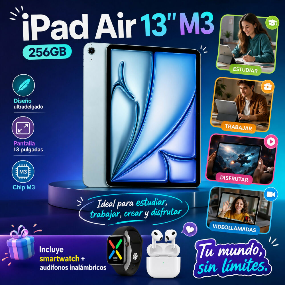 Tablet Apple iPad Air 13'' M3 256gb Diseño UltraDelgado Celeste + Obsequio