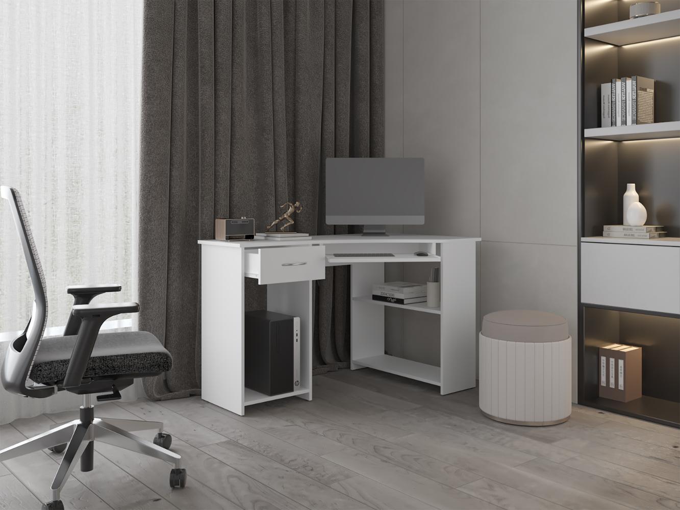 Escritorio en L Jasper, Kronos Blanco , con espacio para ubicar objetos decorativos