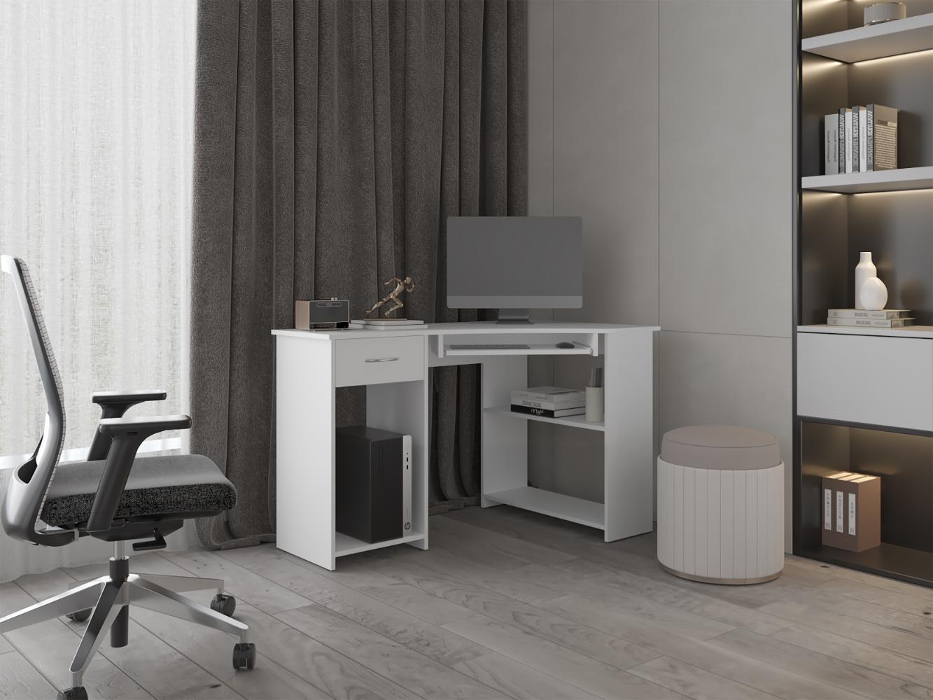 Escritorio en L Jasper, Kronos Blanco , con espacio para ubicar objetos decorativos