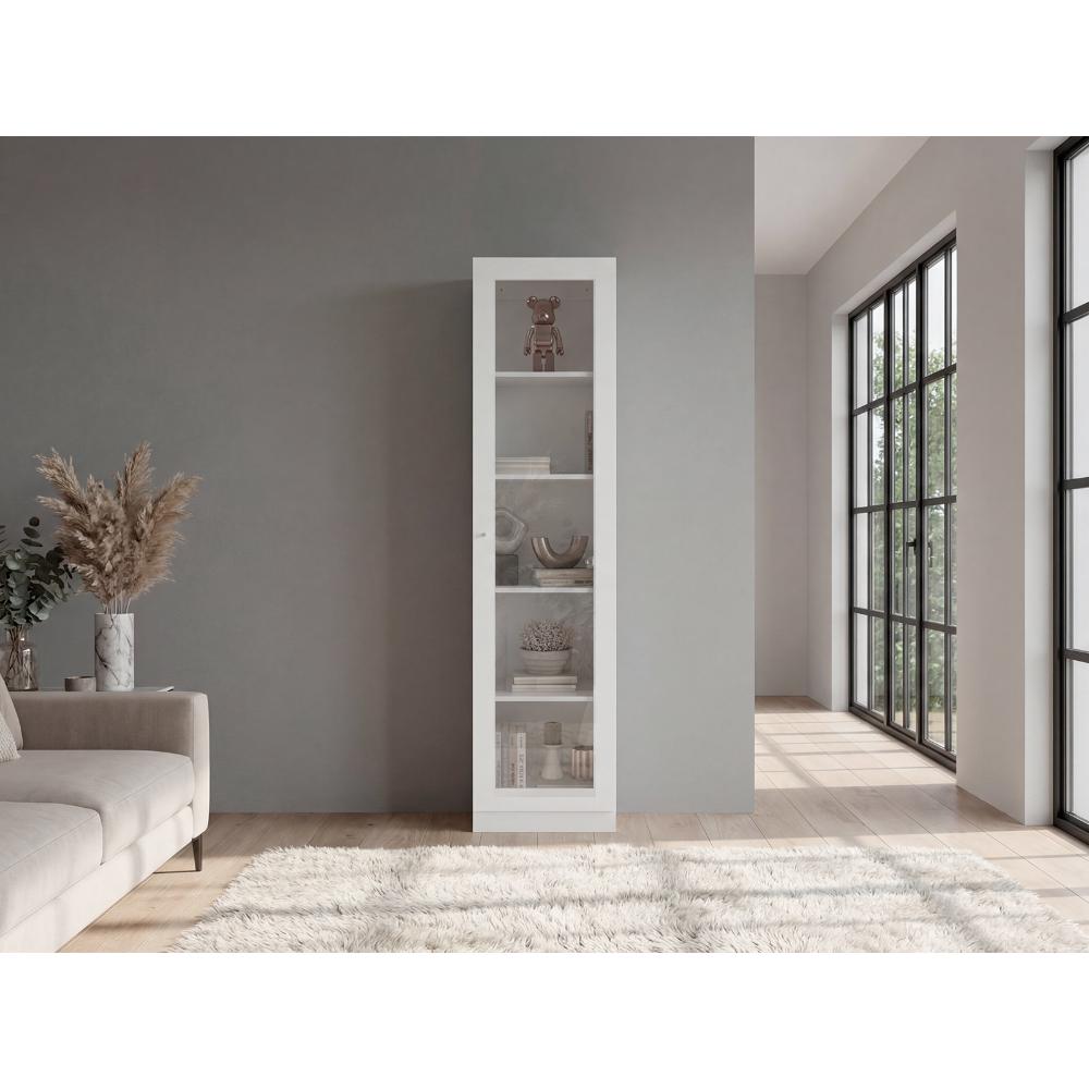 Biblioteca Home Eco Con Puerta En Vidrio, Blanco Duqueza, con Cinco Entrepaños ZF